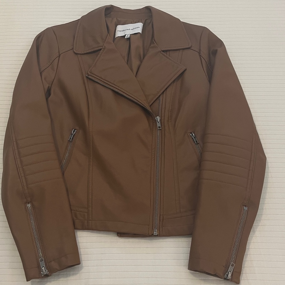 cupcakes & cashmere Tan Faux Leather Jacket
